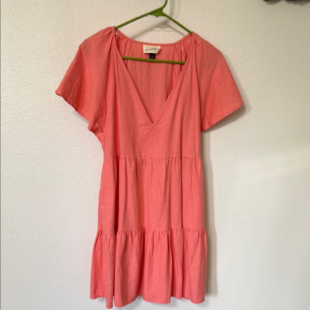 Coral V-Neck Tiered Dress